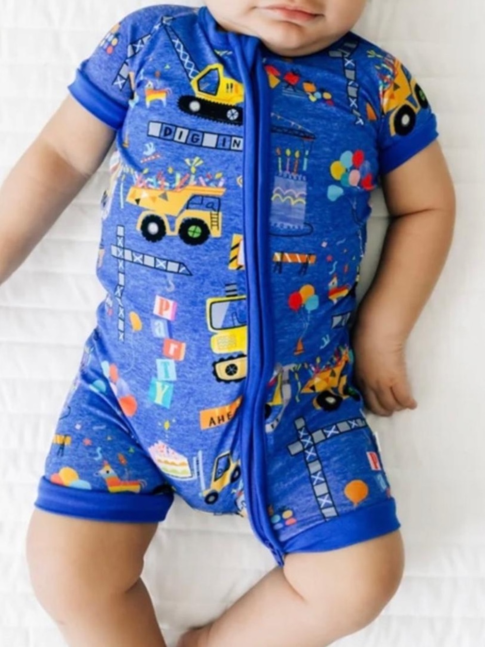 Little Sleepies Blue Birthday Builders Construction Shorty Zippy 6-12 Months PJ